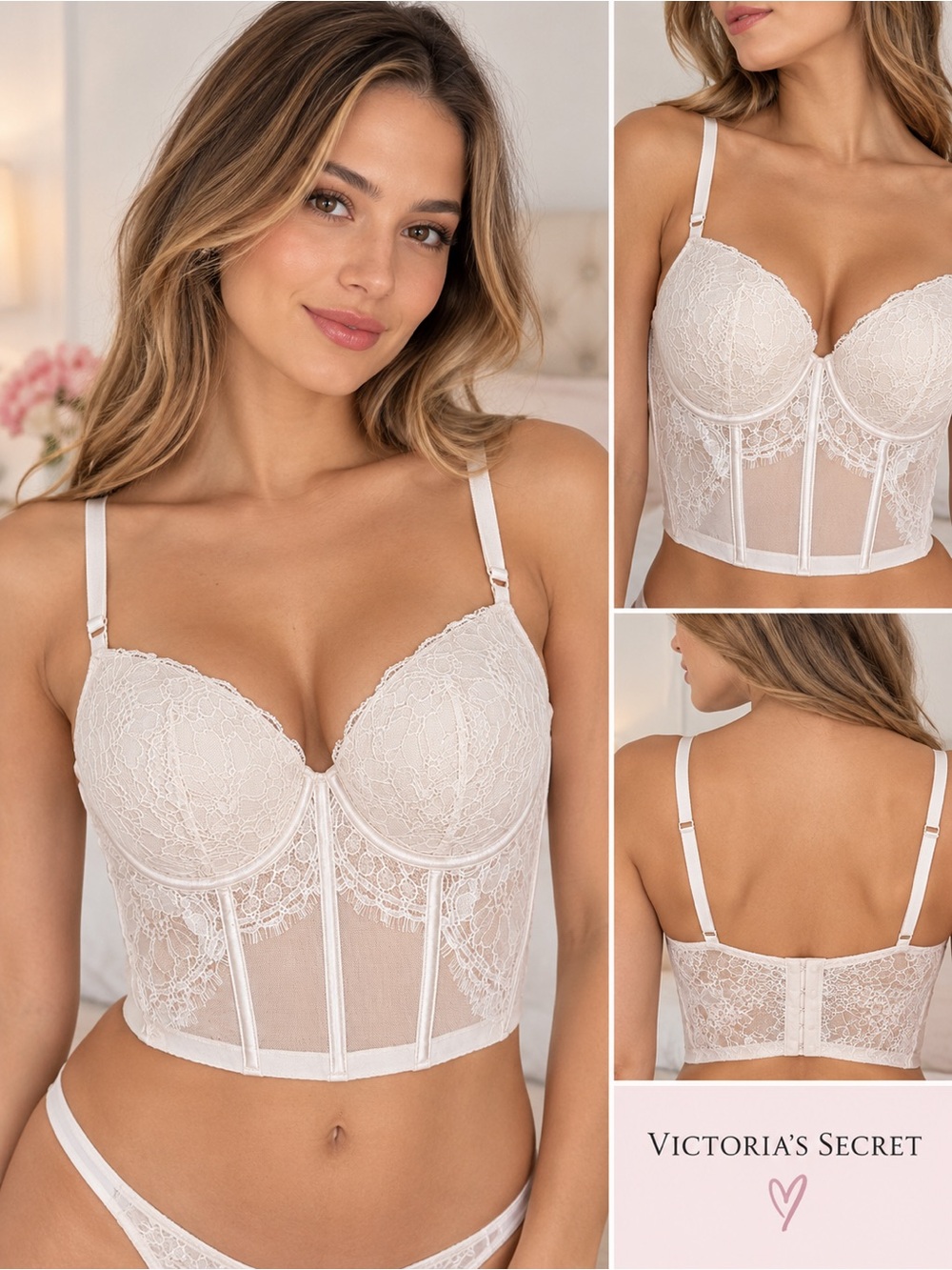 Victoria’s Secret White Lace Longline Bustier Corset Bra NWT